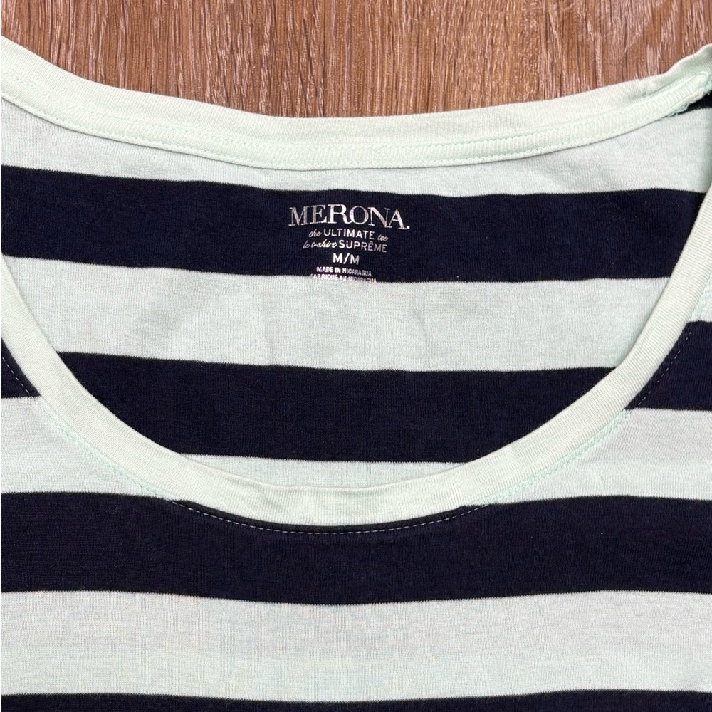 Merona navy and Mint Striped Scoop Neck Tee - Picture 3 of 4